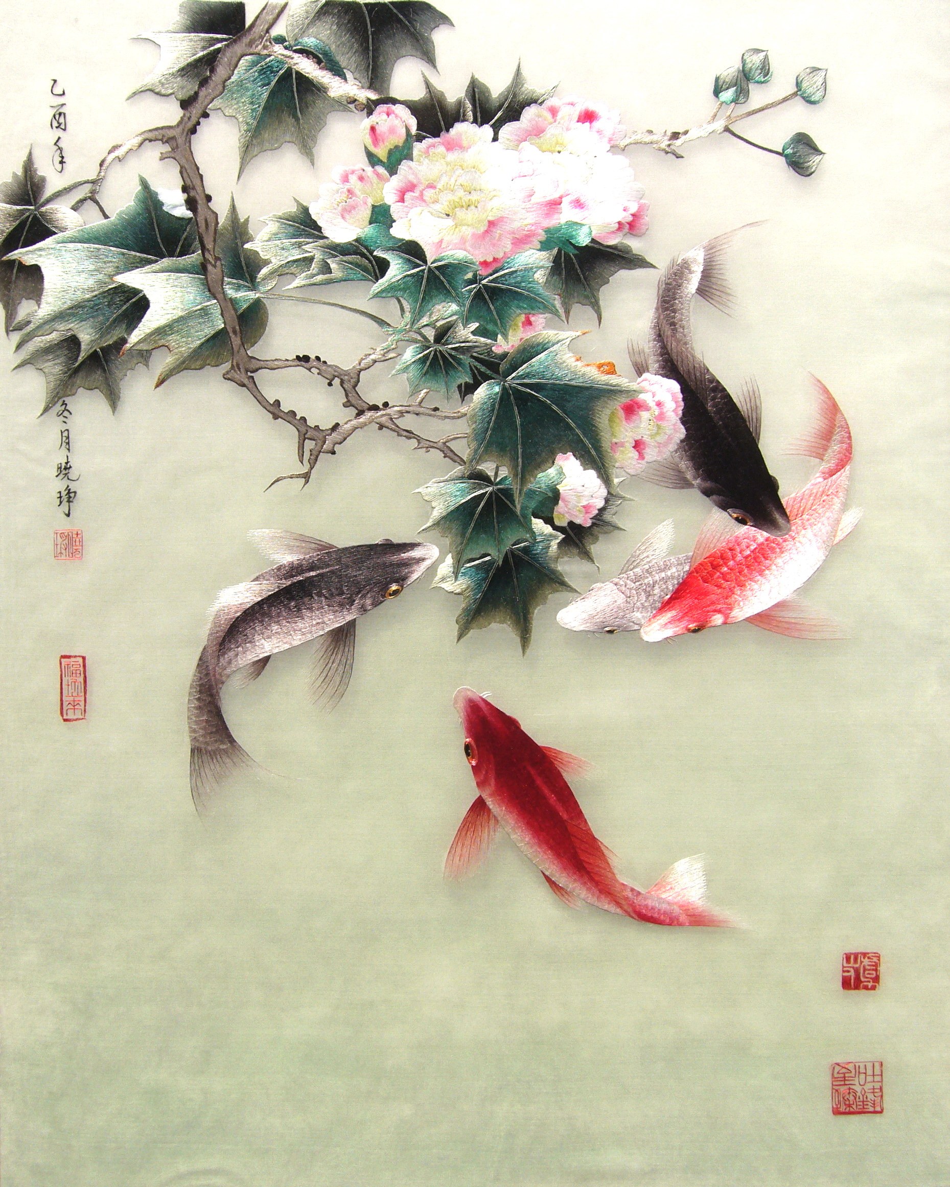 芙蓉、鲤鱼与水草题材作品全图