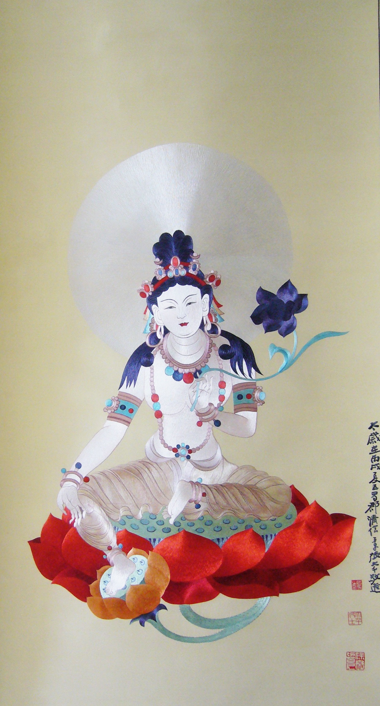 绿色度母坐于莲台的完整作品