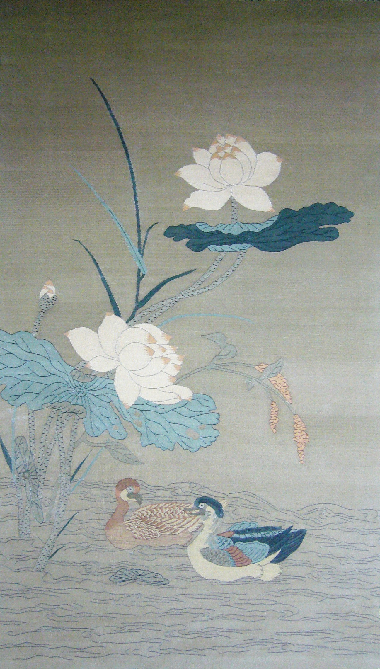 肖琳缂丝《鸳鸯荷花图》全图